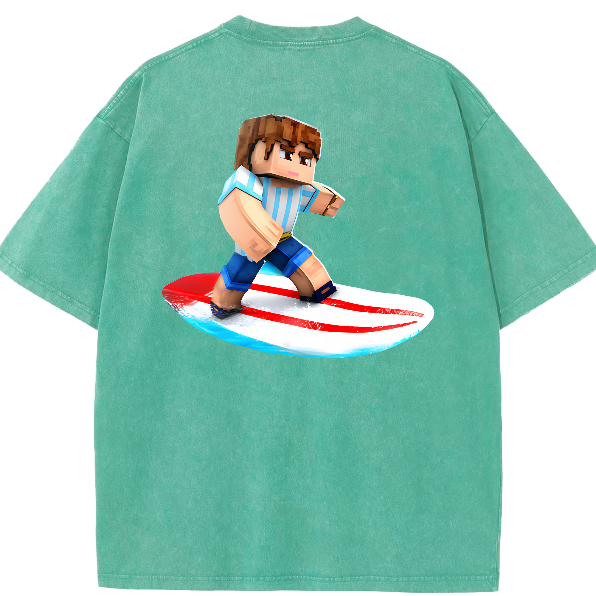 （画像用） マインクラフト ブロックの世界 Minecraft MC Block world 綿100% ヴィンテージ風 半袖Tシャツ（背面プリント）